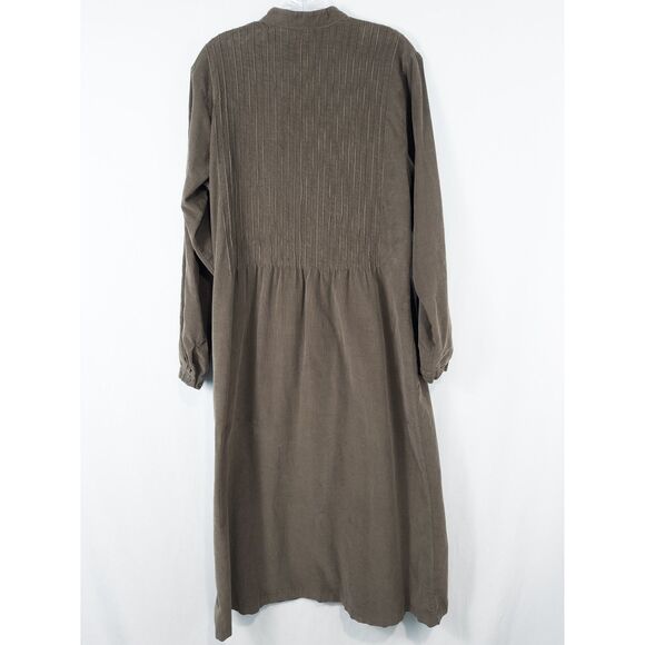 Vintage LL Bean Corduroy Maxi Shirt Dress 14 Brown Pintuck Modest Cottagecore - Picture 2 of 16